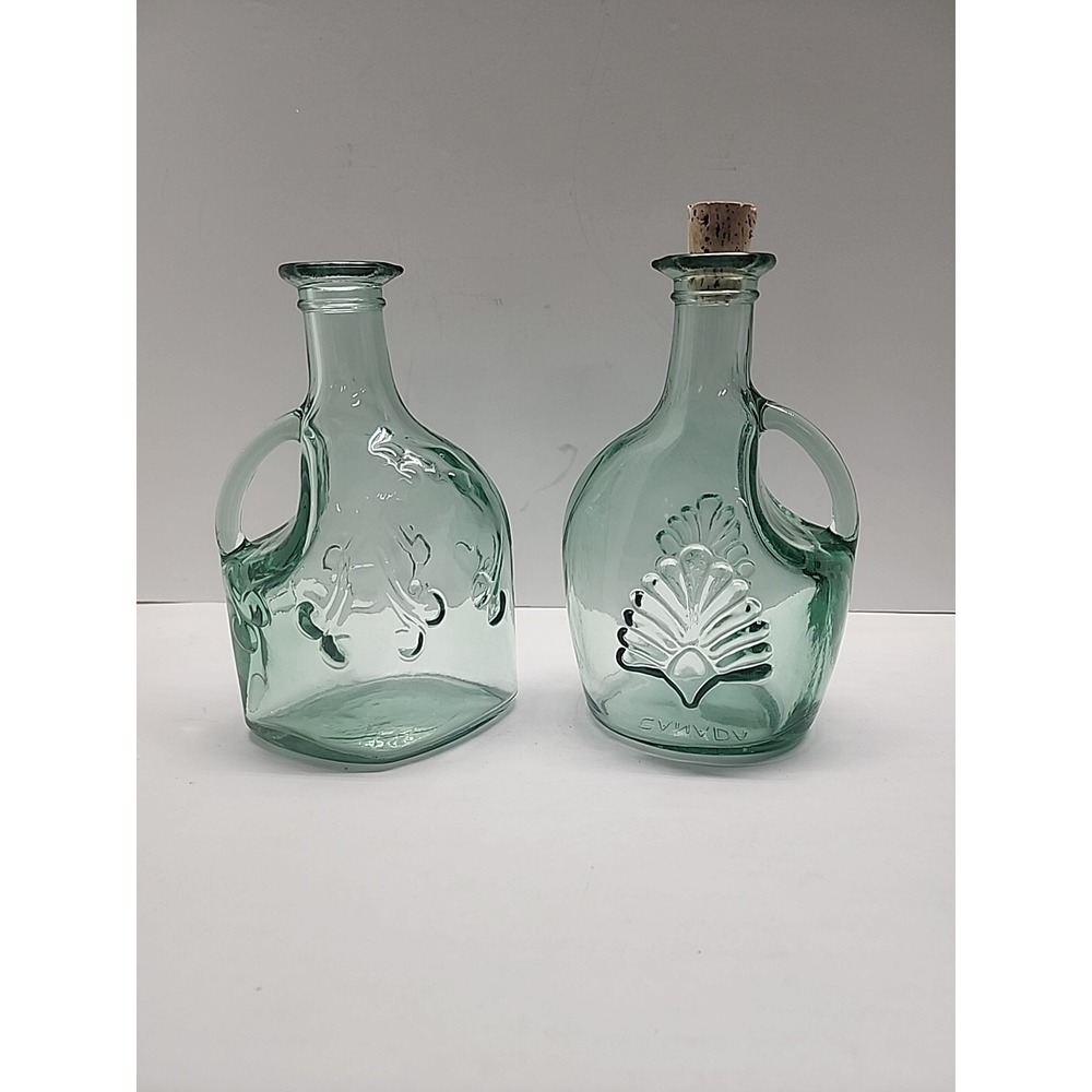 Green Glass Oil & Vinegar Set-Vintage Canadian & Beautifully Designed!